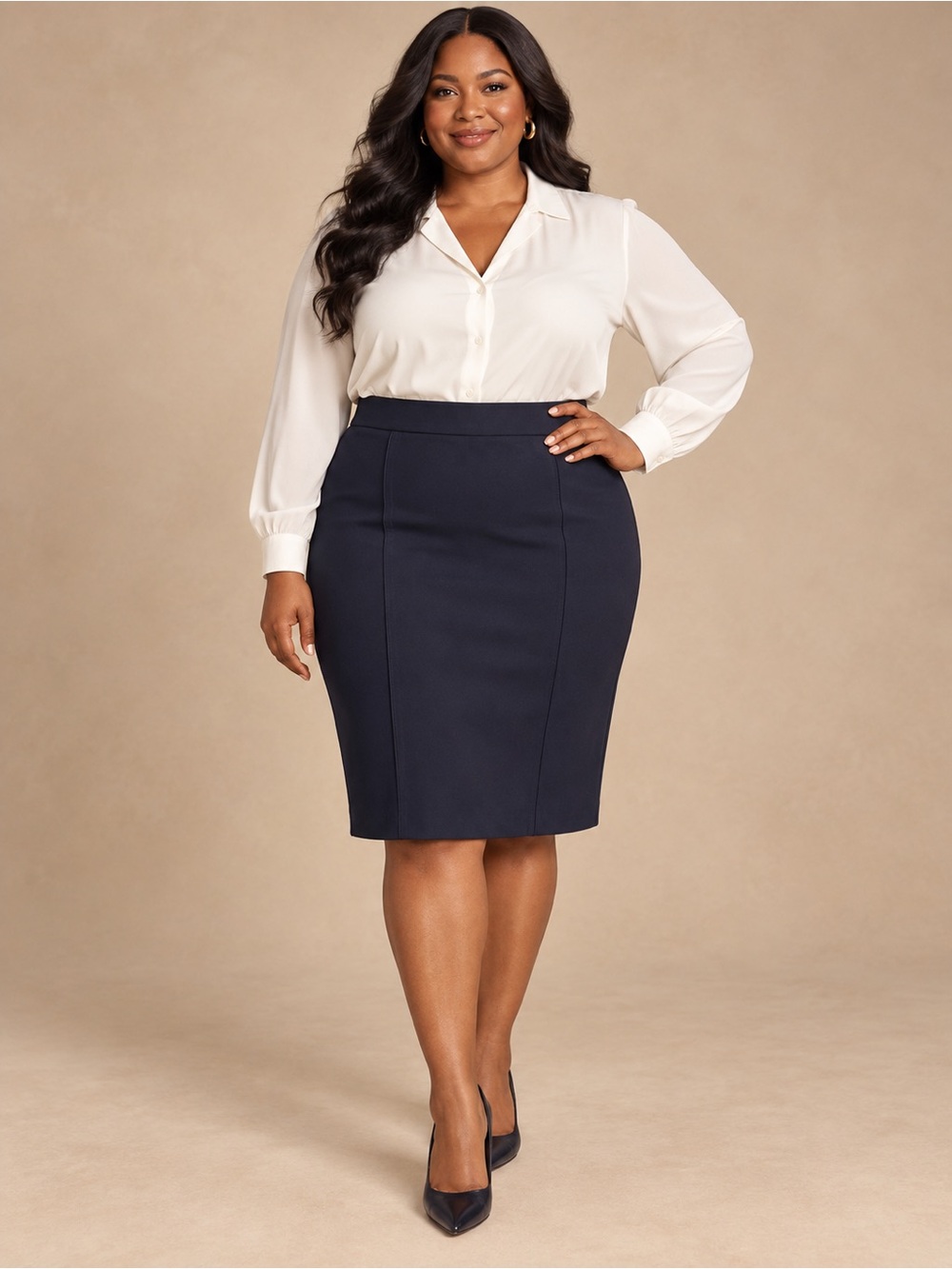Eloquii Navy High-Rise Pencil Skirt